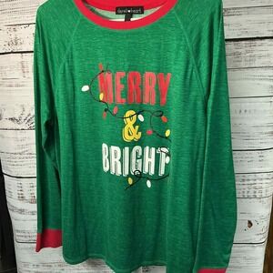 Derek Heart Women's Green Merry & Bright Christmas Light Long Sleeve‎ Shirt